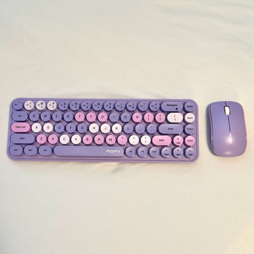 Purple Wireless Typewriter Keyboard and Mouse Set
